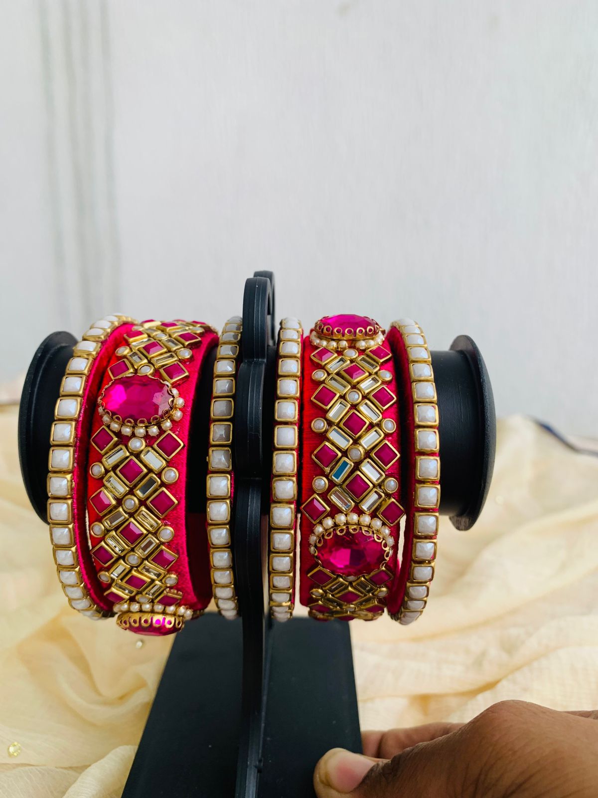 Royal Pink Kundan Stone Bangle Set