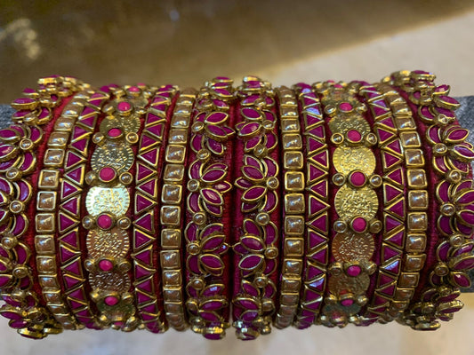 Rich Magenta and Gold Bridal Bangles