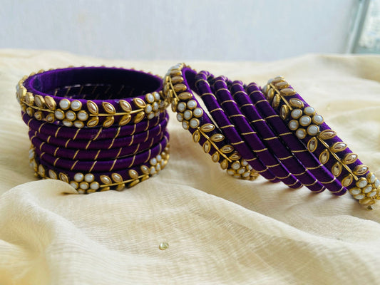 Royal Purple Thread Bangles with Pearl and Kundan Work