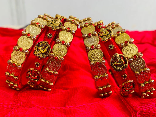 Antique Ganesha and Kasu Temple Bangle Set