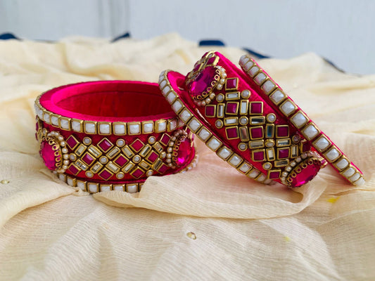 Royal Pink Kundan Stone Bangle Set