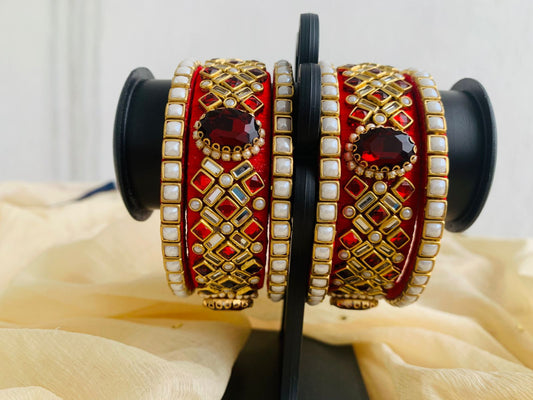 Royal Red Kundan Stone Bangle Set