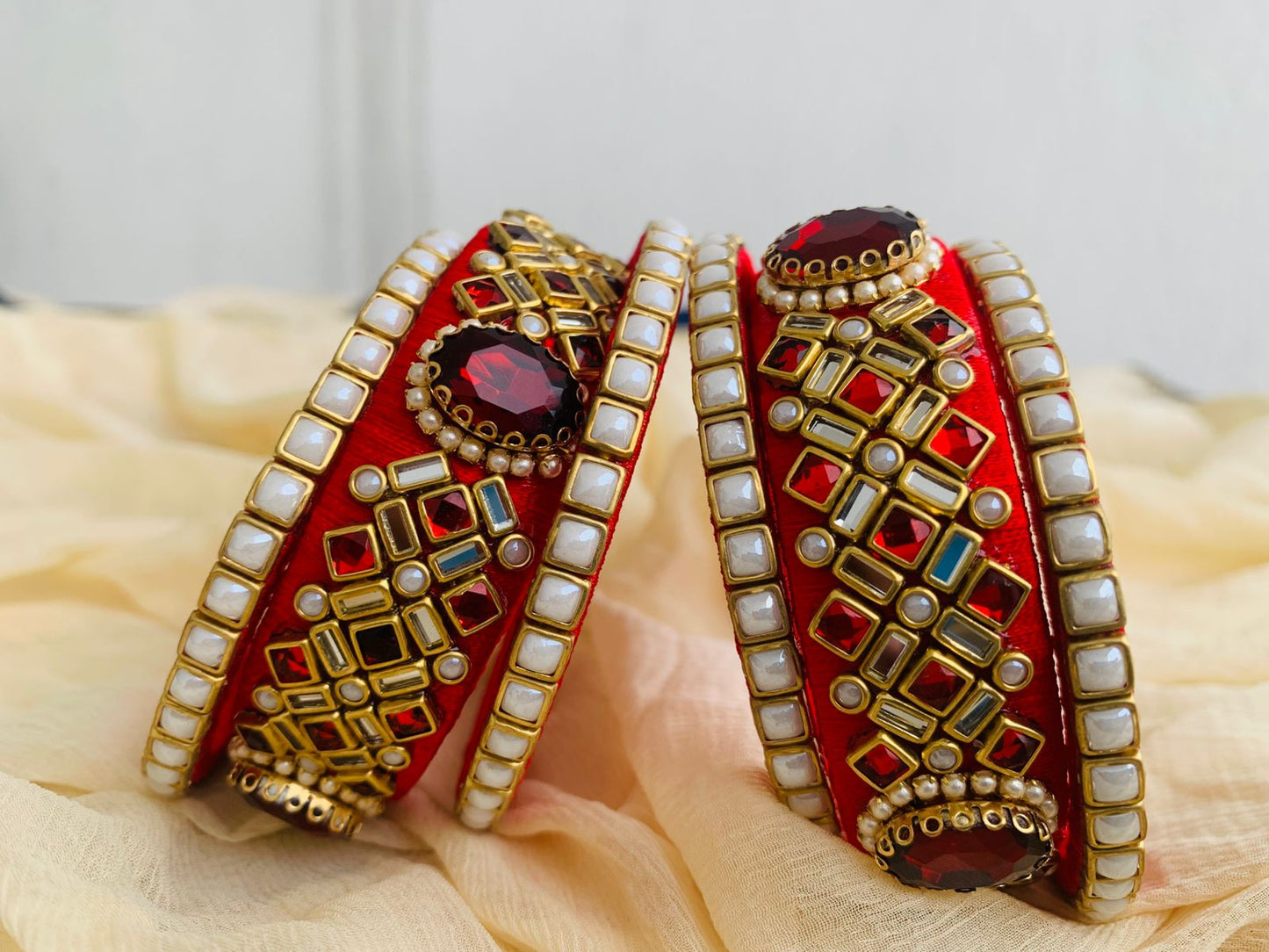 Royal Red Kundan Stone Bangle Set