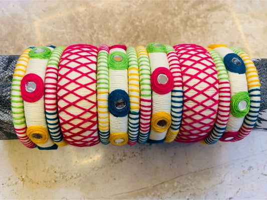 Colourful Thread Bangles with Mirror Work