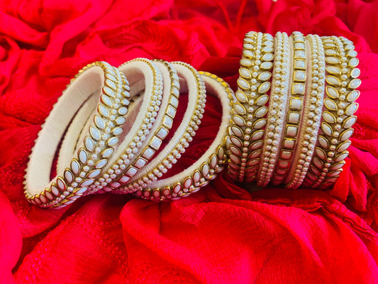 Graceful White Pearl Kundan Bangles